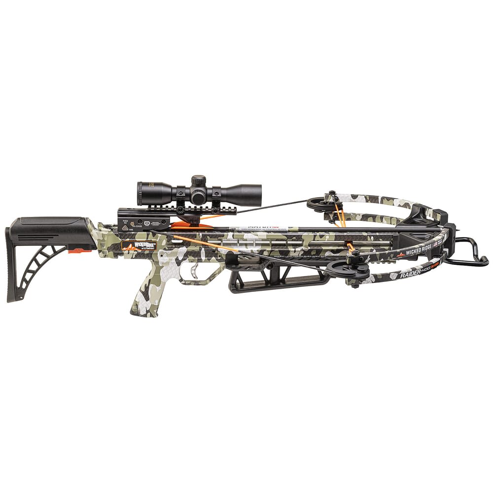 Wicked Ridge Raider 400 De-Cock Peak XT Crossbow w/Rope-Sled, Adjustable Stock, & Pro-View Scope WR23005-4525