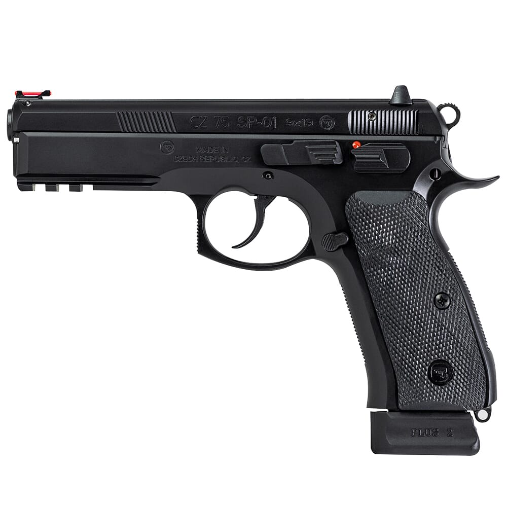 CZ-USA 75 SP-01 9mm 19rd Blk Handgun w/Polycoat Steel, FO Front/Fixed Rear, Manual Safety, Blk Rubber Grips 89152