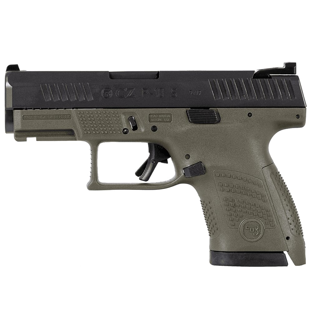 CZ-USA P-10 S 9mm 12rd ODG Handgun w/Polymer Frame, Nitride Slide, Fixed Sights, 3 Back Straps, Rev Mag Catch 89565