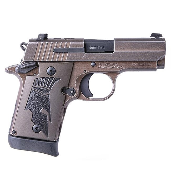 Sig Sauer P938, 9mm, 3in, Spartanii, Distressed Coyote, Sao, Siglite, Spartanii Grip, (1) 7rd Steel Mag, Ambi Safety Pistol 938-9-SPARTANII-AMBI