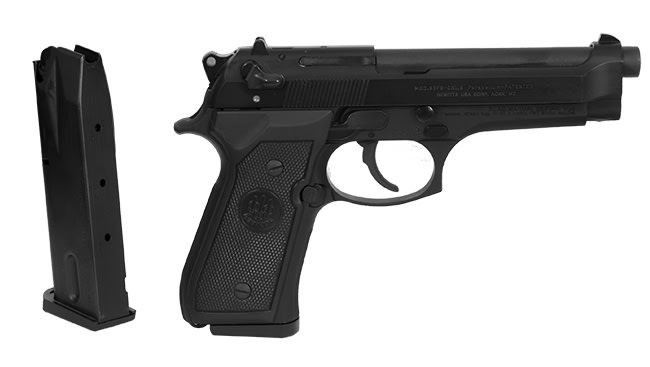 Beretta Model 92FS 9mm Double/Single Action 4.9 Inch Barrel Bruniton Matte Black Finish Plastic Grips Three Dot Sights 15 Round Made In Italy USED: Excellent condition - JS92F300M