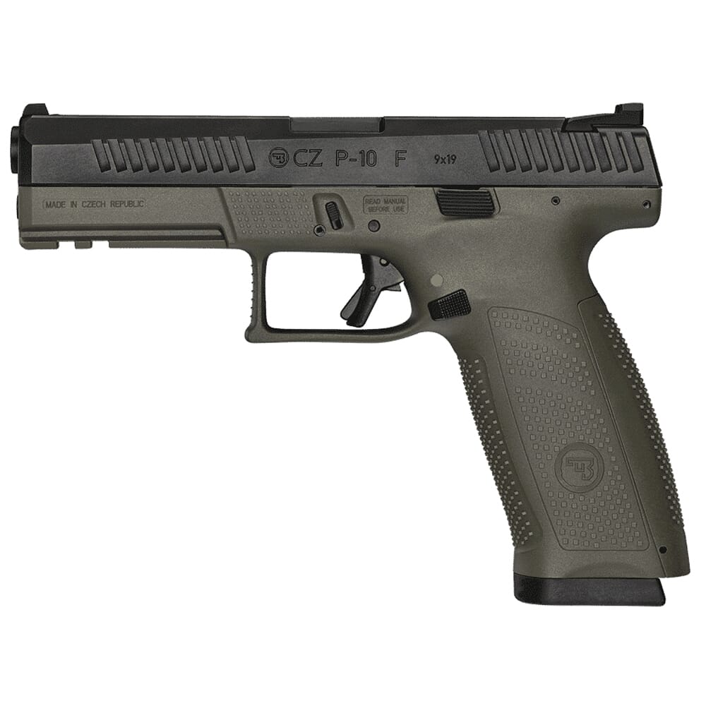 CZ-USA P-10 F 9mm 10rd ODG Handgun w/Polymer Frame, Nitride Slide, Fixed Sights, 3 Back Straps, Rev Mag Catch 81545