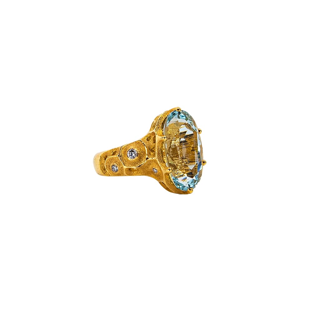 Alex Sepkus 18k and Diamond "The Magic Flute" Ring with 8 Diamonds (app. 0.19ct) and Aquamarine (4.89ct) R-224