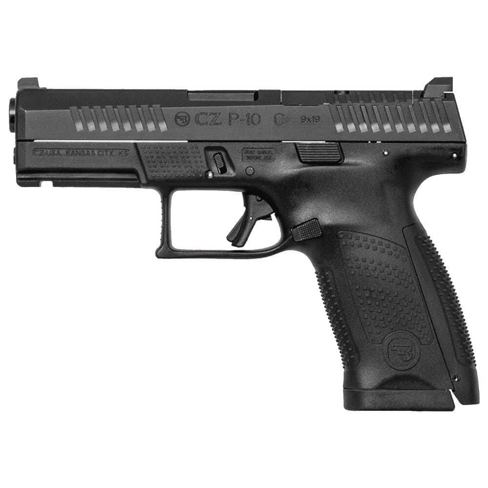 CZ-USA P-10 C Optic-Ready 9mm 10rd Blk Handgun w/Polymer Frame, Nitride Slide, Fixed Sights, 3 Back Straps, Rev Mag Catch 01536