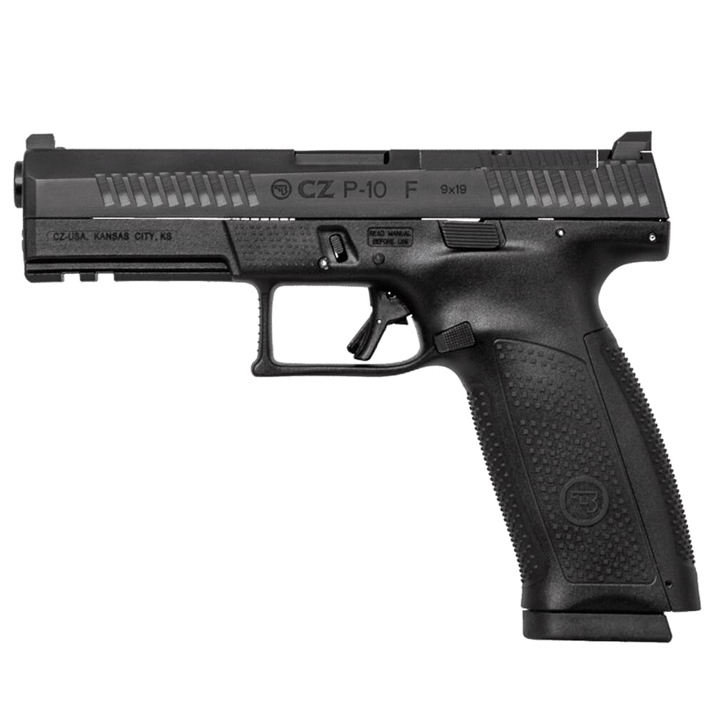 CZ-USA P-10 F Optics-Ready 9mm 19rd Blk Handgun w/Polymer Frame, Nitride Slide, Orange Night Sight Front/Blk Rear, 3 Back Straps, Rev Mag Catch 95150