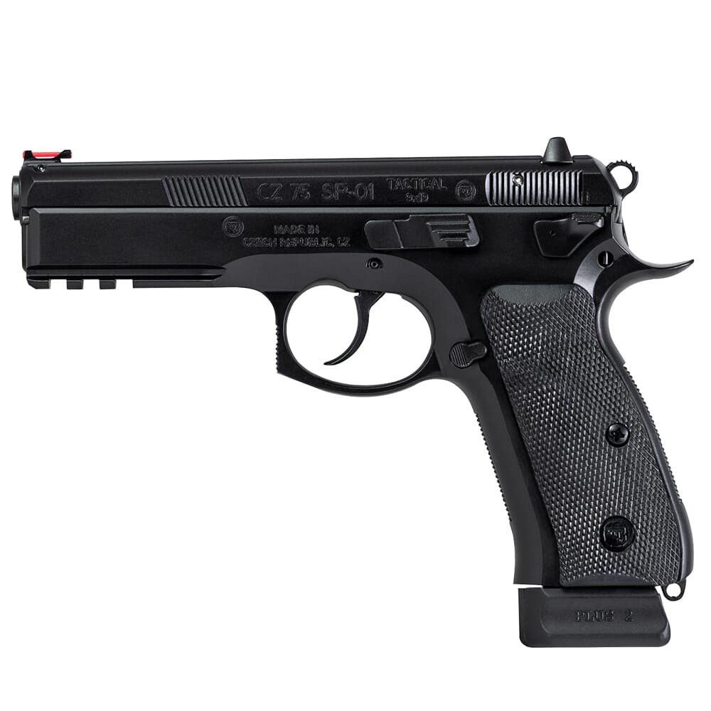 CZ-USA 75 SP-01 Tactical 9mm 19rd Blk Handgun w/Polycoat Steel, FO Front/Blk Serrated Rear, Ambi Decocker, Blk Rubber Grips 89153