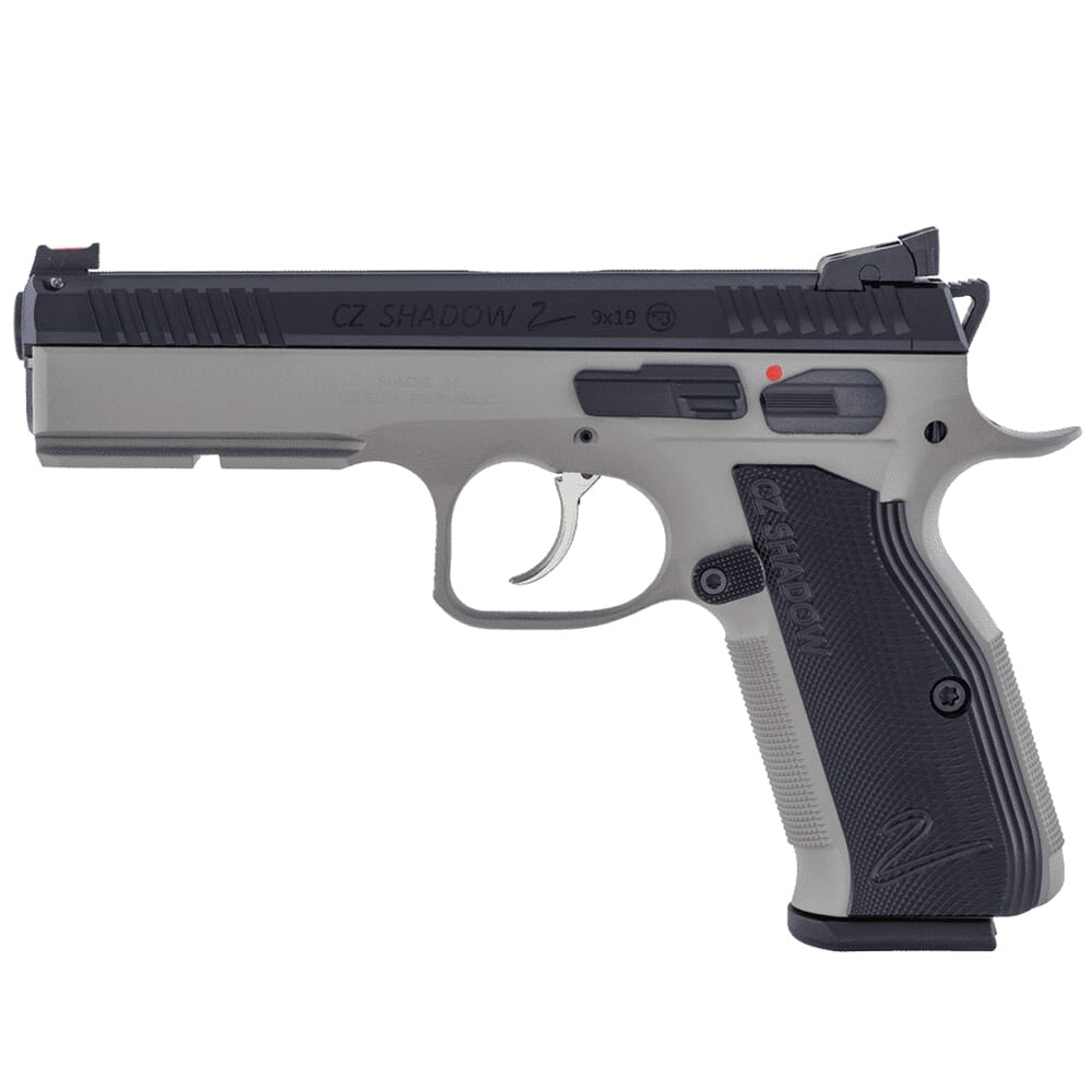 CZ-USA Shadow 2 9mm 17rd Urban Grey Handgun w/Polycoat Steel, FO Front/Blk Serrated Height Adj Only Rear, Blk Alum Grips 91255