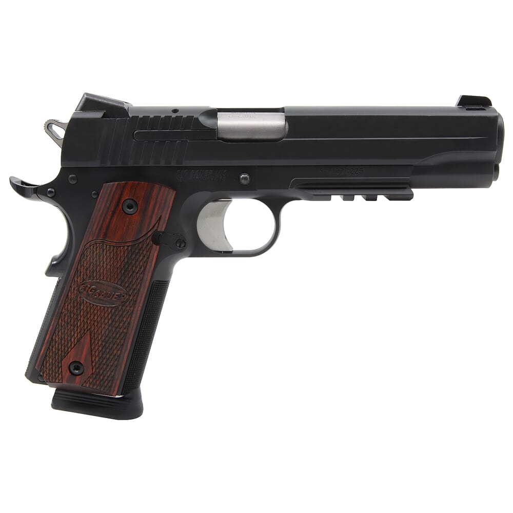 Sig Sauer 1911 Nitron .45 ACP 5" CA Compliant Pistol w/SIGLITE, Rosewood Grip, Rail, and (2) 8rd Steel Mags 1911R-45-BSS-CA
