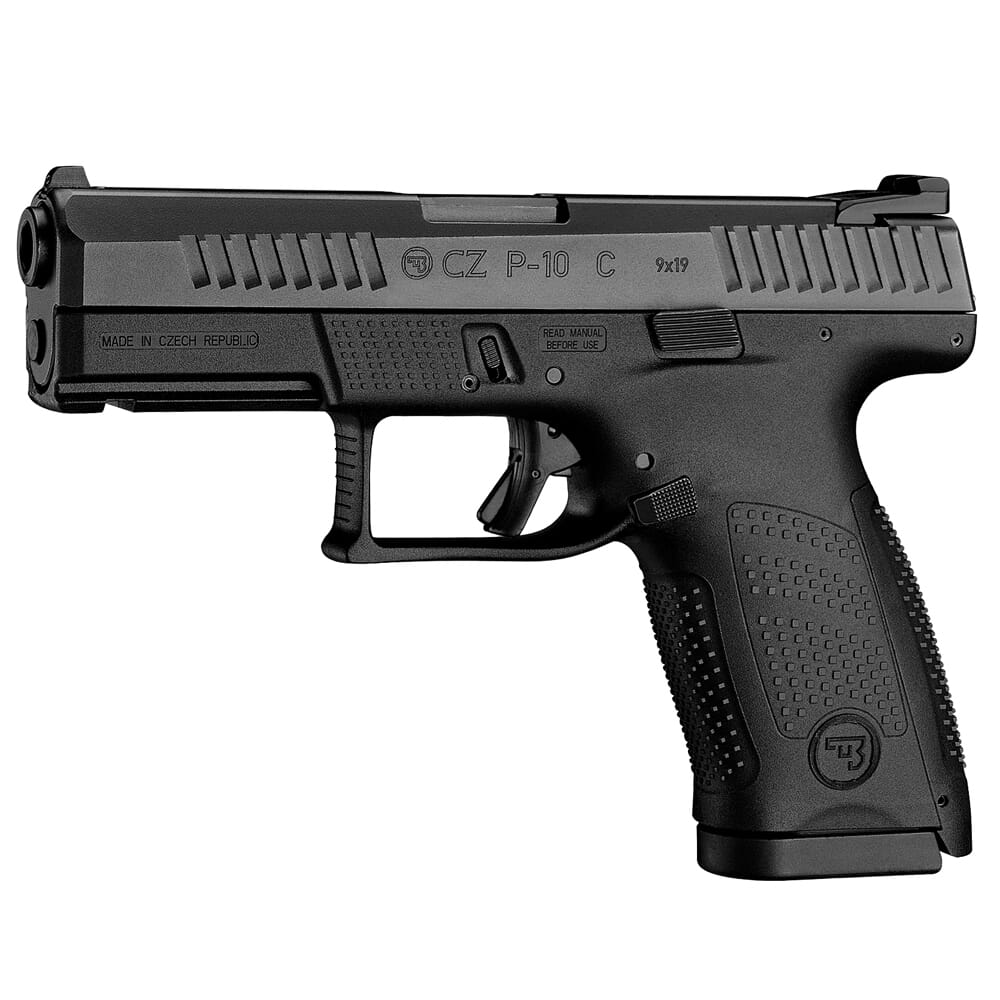 CZ-USA P-10 C 9mm 10rd Blk Handgun w/Polymer Frame, Nitride Slide, Fixed Sights, 3 Back Straps, Rev Mag Catch 01531