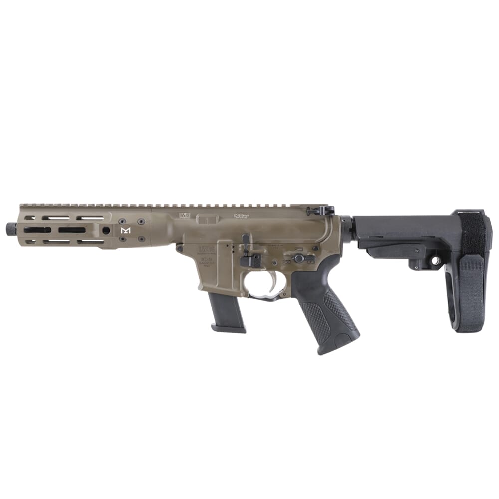 LWRC IC-9 9mm 8.5" 1:10" 1/2x28 Bbl Patriot Brown Pistol w/SBA3 Brace ICP9PBC8SBA3