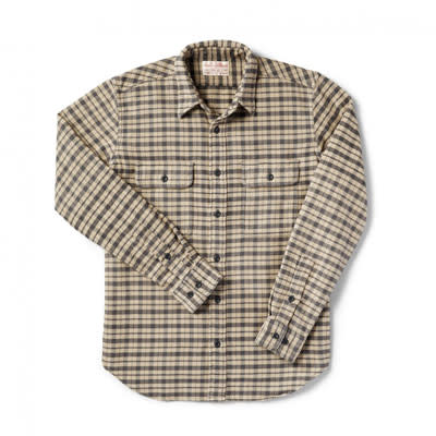 Filson Vintage Flannel Work Shirt Cream Black Brown Tartan 2XL 10689