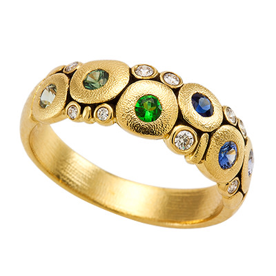 Alex Sepkus 18K Sapphire and Diamond (Sapphire and/or Tsavorite) "Candy" Dome Ring
