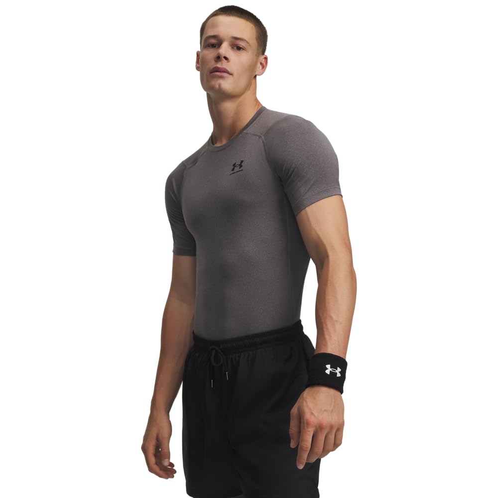 Under Armour Men's Heatgear Shortsleeve Carbon Heather/Black Compression Shirt 1361518-09000 - Main Image