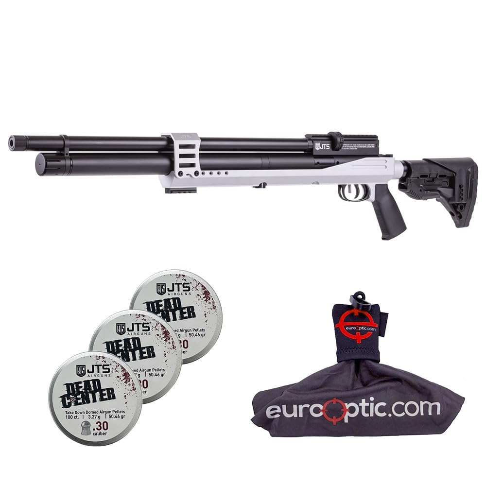 JTS Airacuda PRS MAX PCP .30 Cal 21.1" Bbl Pic Rails Silver Air Rifle w/ Dead Center 3.25g Pellets & Spudz Cleaning Wipe Bundle JAGPRSM30S-KIT-134 - Main Image