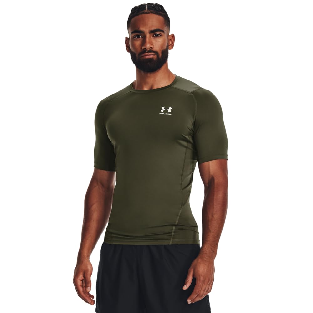 Under Armour Men's Heatgear Shortsleeve Marine OD Green/White Compression Shirt 1361518-39000 - Main Image