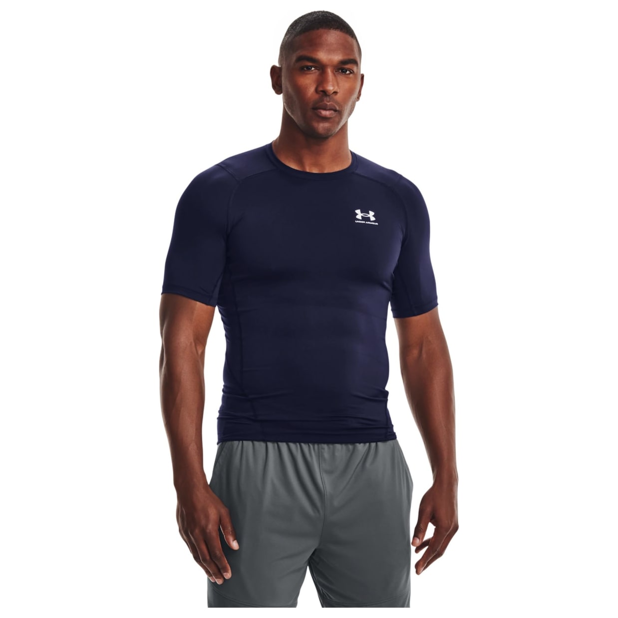 Under Armour Men's Heatgear Shortsleeve Midnight Navy/White Compression Shirt 1361518-41000 - Main Image