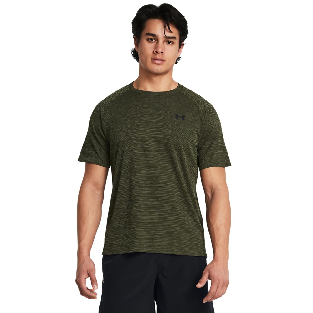 Under Armour Men's Tech Shortsleeve Marine OD Green/Black Textured Shirt 1382796-39000 - Main Image