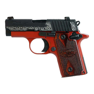 LADY, Black Nitron Finish, SLITE Night Sights, "Rose & Scroll" 24K Gold Engraving, Rosewood Grips 238-380-LADY