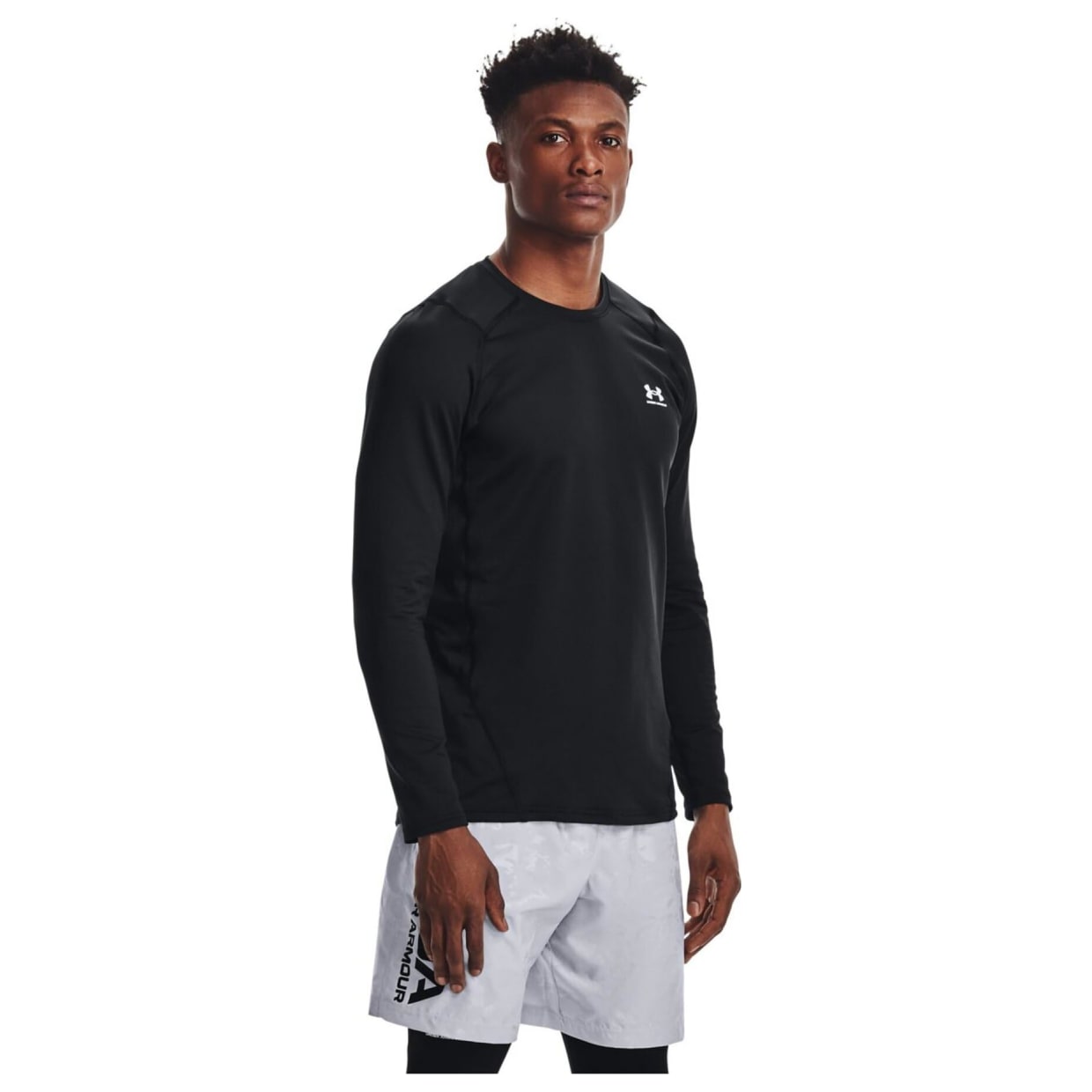 Under Armour Men's Coldgear Longsleeve Black/White Fitted Crew Shirt 1366068-00100 - Main Image