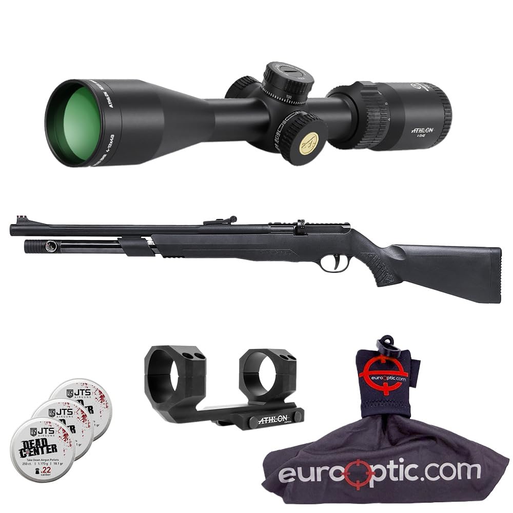 JTS AirStryke .22 Cal Black PCP Air Rifle with 1.175g Pellets, Athlon Neos HMR 4-12x40mm Center-X SFP MOA Reticle Riflescope & Cantilever Mount, Spudz - Main Image