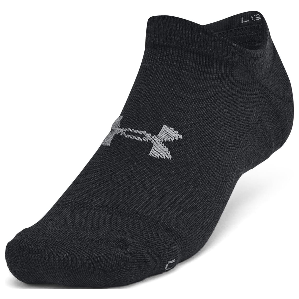 Under Armour Adult Unisex Essential Cushion Black/Castlerock No-Show Socks 1387057-00100 - Main Image