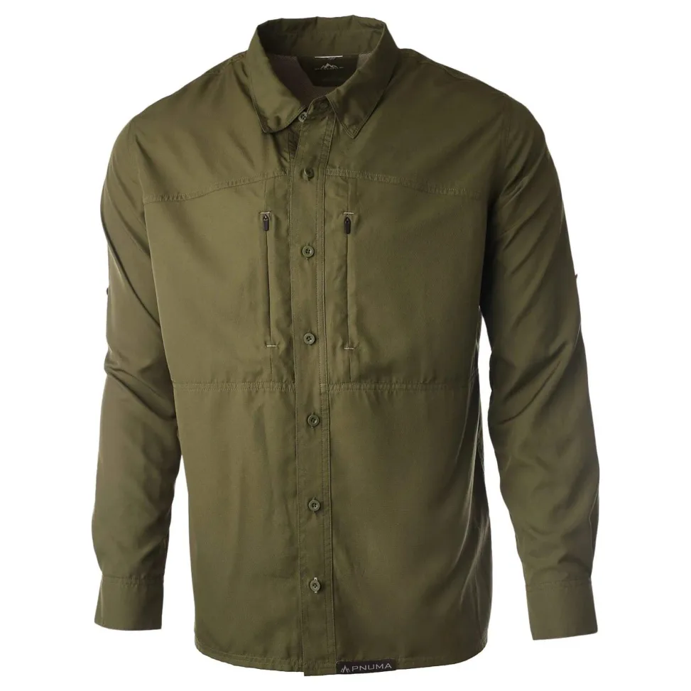 Pnuma Outdoors Long Sleeve Shooting Shirt, Dark Olive Color 3XL PLSSSCYXXX