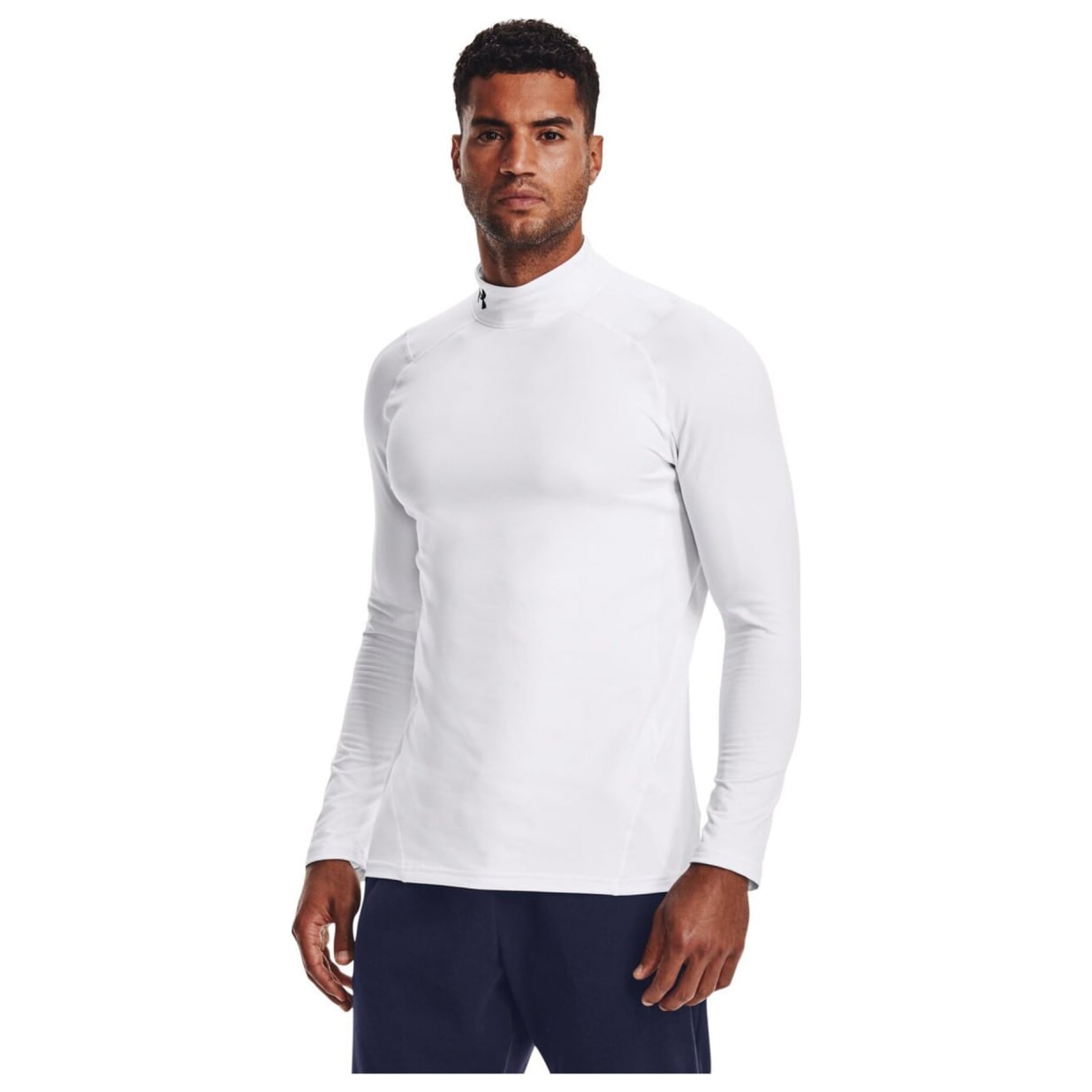 Under Armour Men's Coldgear Longsleeve White/Black Fitted Mock Shirt 1366066-10000 - Main Image