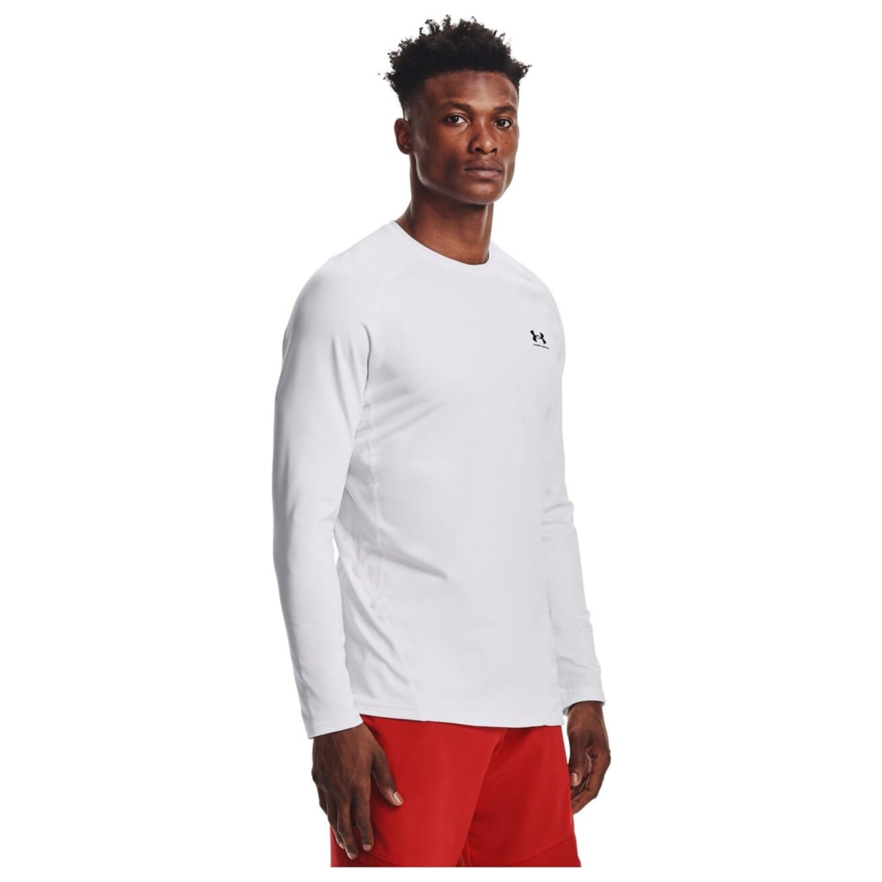 Under Armour Men's Coldgear Longsleeve White/Black Fitted Crew Shirt 1366068-10000 - Main Image