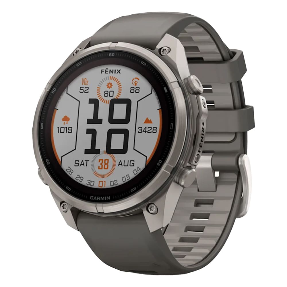Garmin Fenix 9 Pro 51mm Titanium Smartwatch w/ Solar Display, Pebble Gray-Silver Gray Silicone Band 010-04339-05 - Main Image
