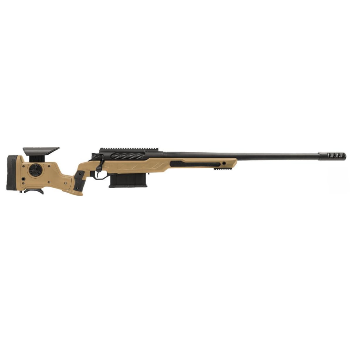 Cadex CDX-BMG QUAKE .50 BMG 29" 1:15 Bbl 20 MOA Top Rail DS Hybrid Tan/Black Precision Rifle w/MX4 Brake & Bolt Knobs CDXBMG-QUA-50-29-HI20-I1J5N-HTB