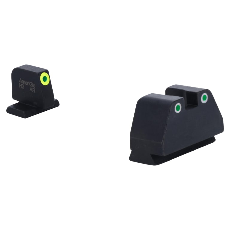Ameriglo Optic Compatible Grn Trit w/LumiGreen Outline .378"F , Grn Trit w/White Outline .492"R Sight Set for S&W M&P (2.0 Core Dovetail) SW-333