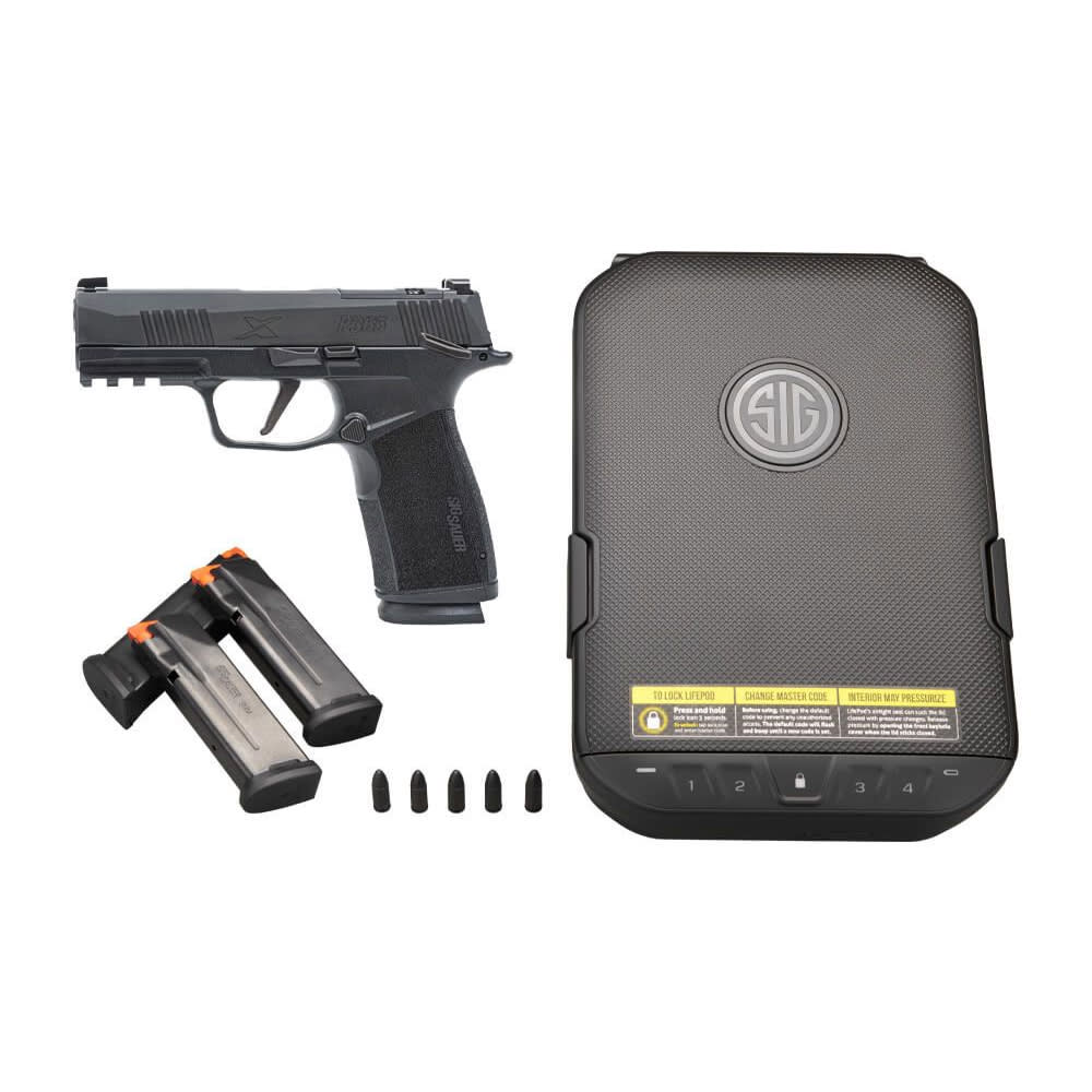 Sig Sauer P365 9mm 3.7in Blk Striker X-Ray 3 Polymer Grip (3) 17Rd Steel Mag Optic Ready Manual Safety Vaultek Kit 365XCA-9-MS-VKIT