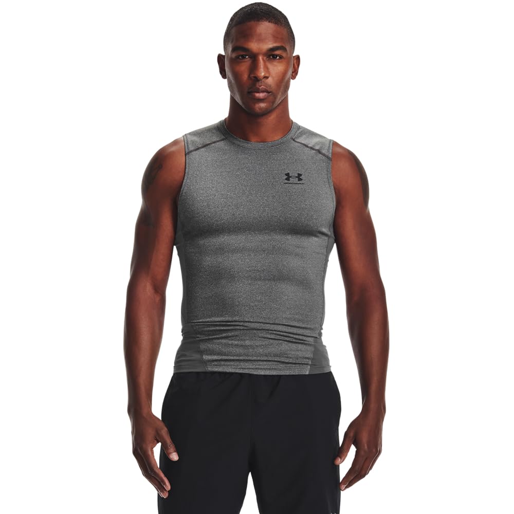 Under Armour Men's Heatgear Sleeveless Carbon Heather/Black Compression Shirt 1361522-09000 - Main Image