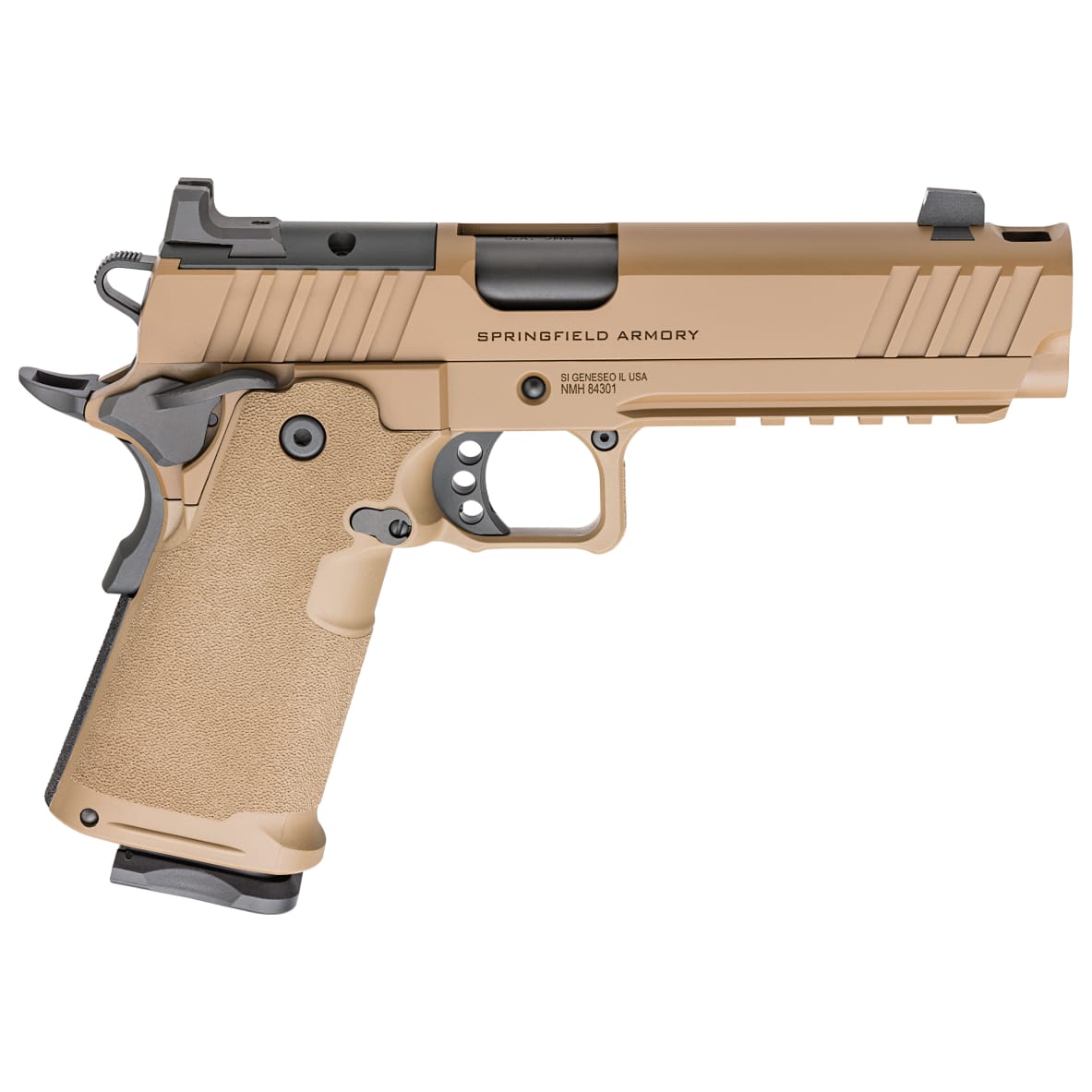 Springfield Armory 1911 DS Prodigy 9mm 5"Bbl Coyote Brown Handgun w/AOS Plate, U-Notch Trit Sights, Comp, 1x17rd & 1x20rd Mags PH9119AOSCB-COMP - Main Image