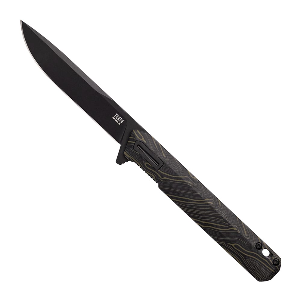Tekto F2 Bravo Black D2 Blade Damascus G10 Handle Black Titanium Accents Fine Edge Folding Knife F2R-G1MX-D2BK1-A1 - Main Image