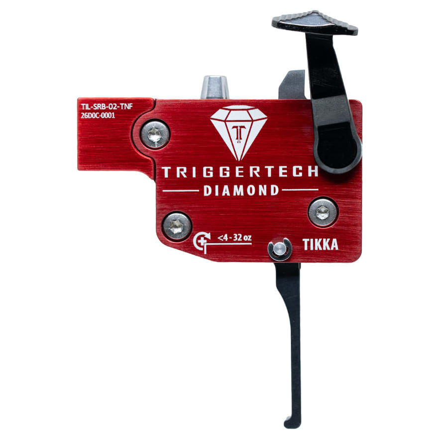 TriggerTech Diamond Trigger for Tikka T3, T3x, & T1x 4oz-32oz Adj Pull Weight, Straight Flat Lever, LH Red ZCT, CLKR, TKR Technology TIL-SRB-02-TNF