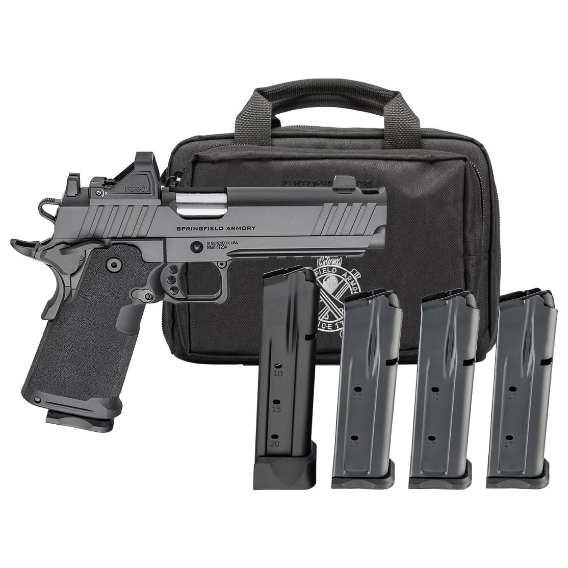 Springfield Armory 1911 DS Prodigy 9mm 5" Bbl Black Handgun w/ Viridian RFX11 Optic, Pistol Bag, 3x17rd & 1x20rd Mags PH9119AOS-COMP-PAC - Main Image
