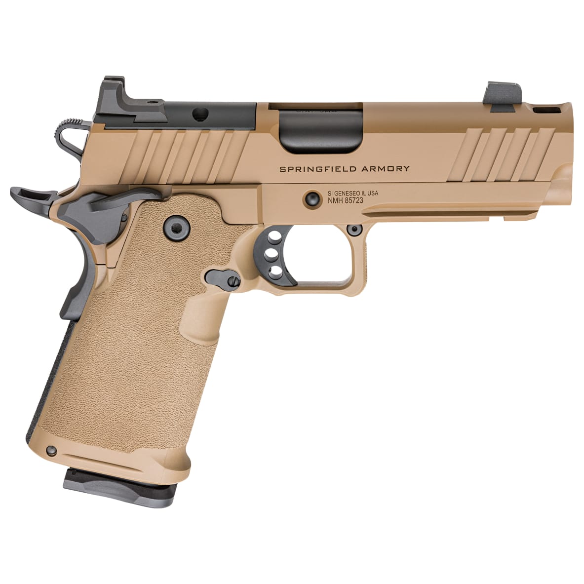Springfield Armory 1911 DS Prodigy 9mm 4.25"Bbl Coyote Brown Handgun w/AOS Plate, U-Notch Tritium Sights, Comp, 1x17rd & 1x20rd Mags PH9117AOSCB-COMP - Main Image