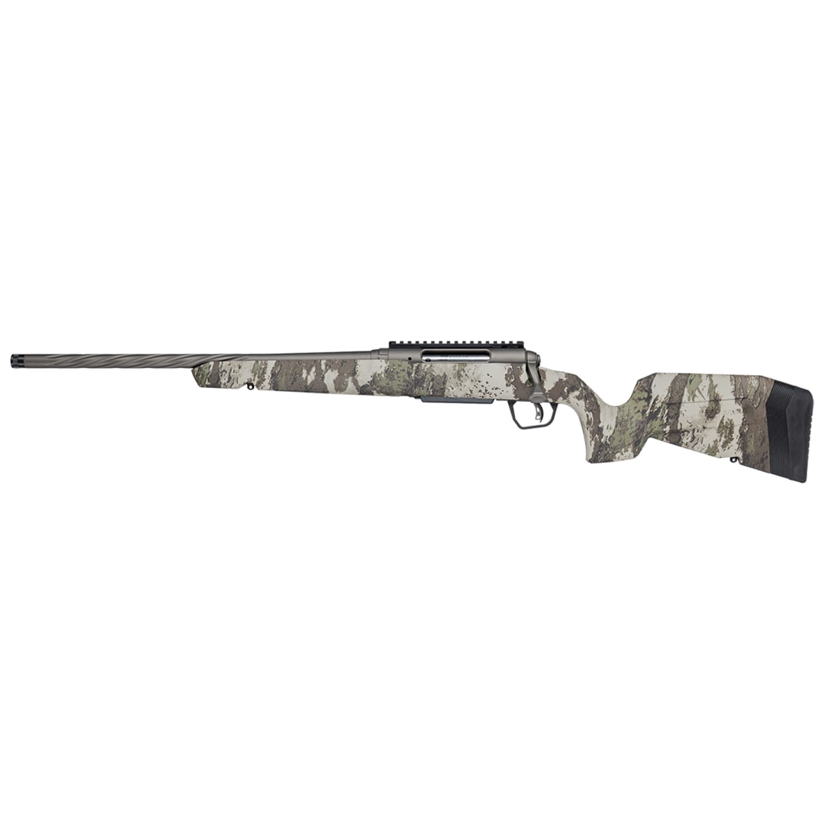 Savage Arms G4 Axis 2 Pro Woodland LH .243 WIN 1:9.25" 5/8x24 20" Heavy Sporter Spiral Fluted Bbl Carbon Steel/Synth Gun Metal BRZ Rifle 33226 - Main Image