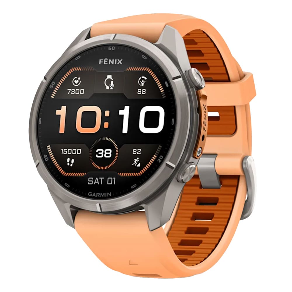 Garmin Fenix 9 Pro 43mm Titanium Smartwatch w/ Built-In Flashlight, AMOLED Display, Shell Pink-Autumn Orange Silicone Band 010-04335-05 - Main Image