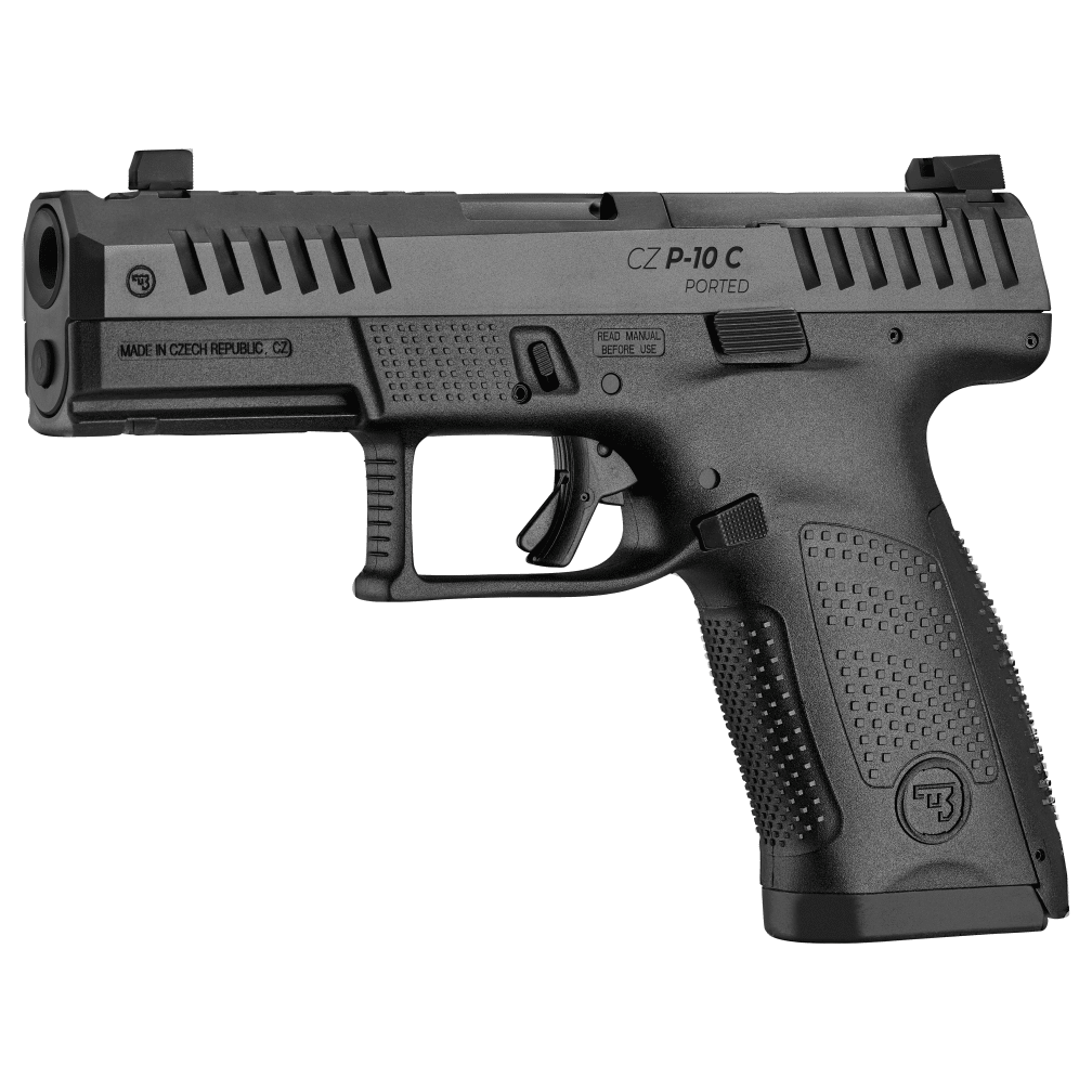 CZ P-10 C Optics-Ready 9mm 15rd Ported Barrel/Slide Blk Handgun w/Polymer Frame , Nitride Slide, Fixed Sights, 3 Backstraps, Rev Mag Catch 91579