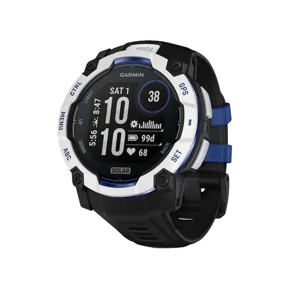 Garmin Limited Edition Instinct 3 - 50mm Solar Whitestone w/Black/Bolt Blue Silicone Band Smartwatch 010-02935-03