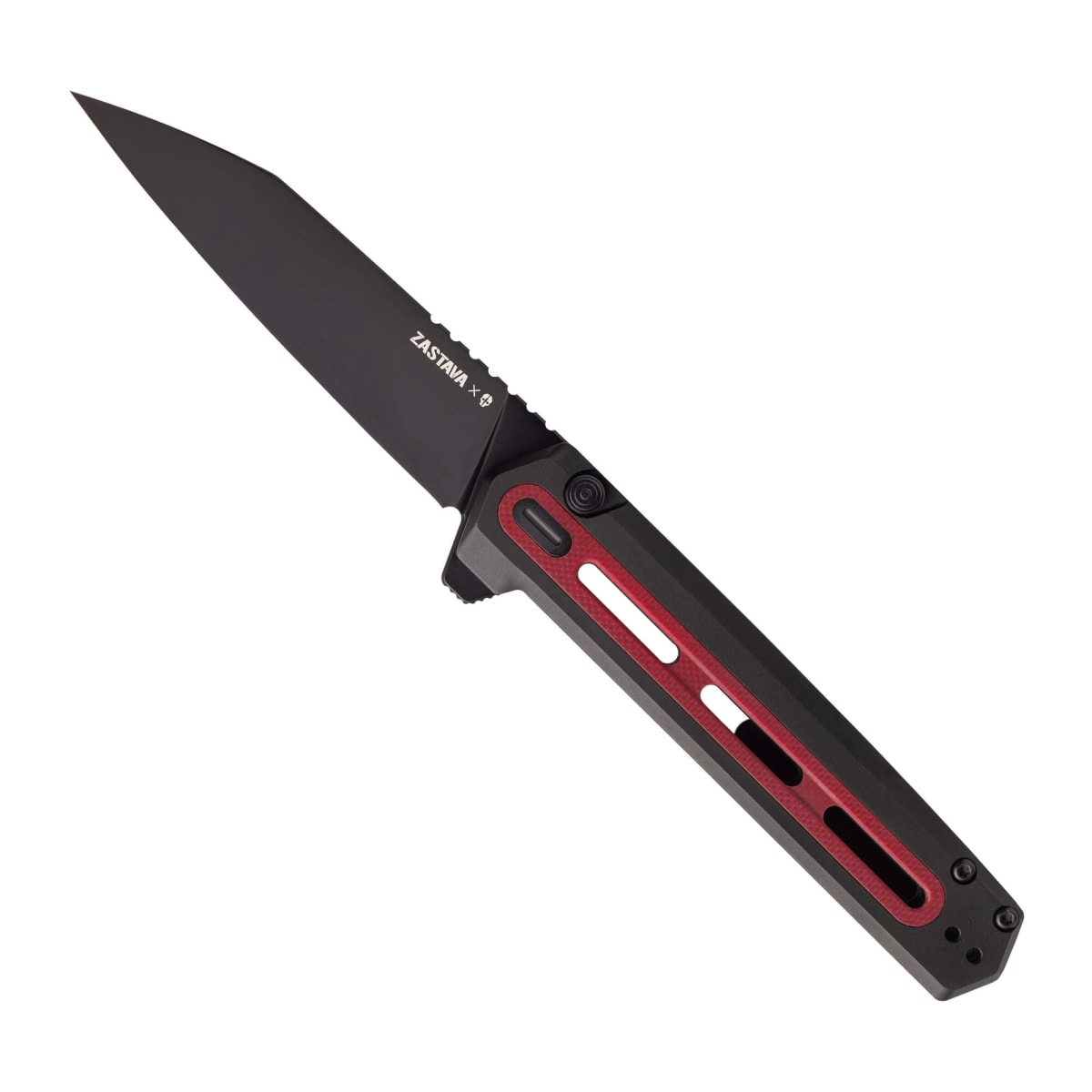Tekto F4 Echo Black S35VN Blade Aluminum Handle Red G10 Inserts Black Accents Drop Lock Fine Edge Folding Knife F4R-T6GRD-S35BK5-A1 - Main Image