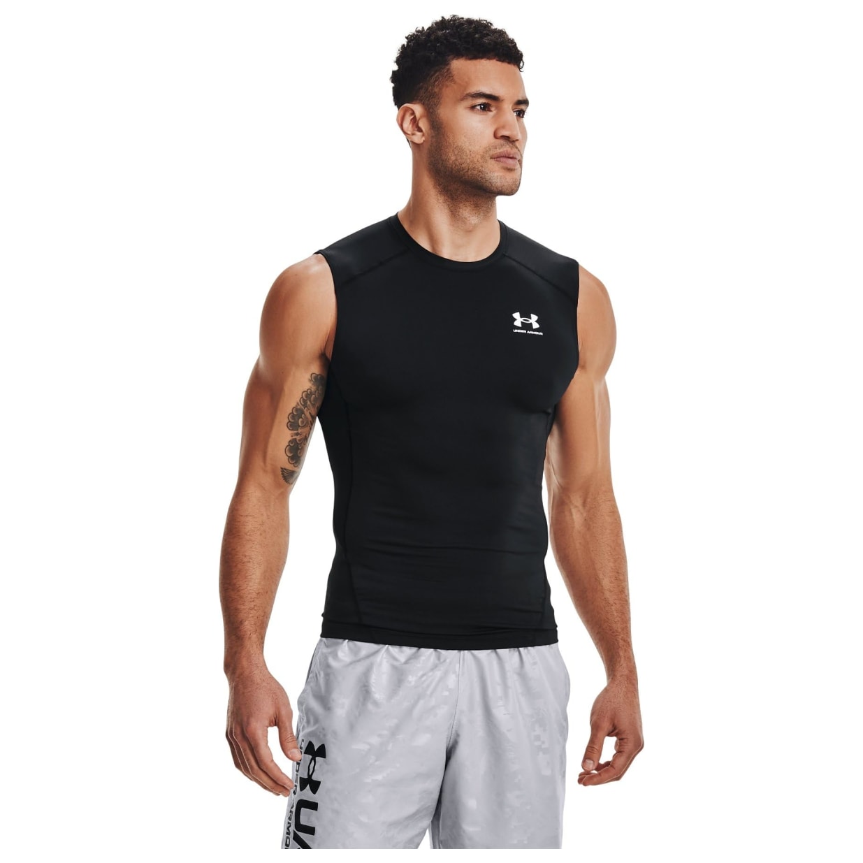 Under Armour Men's Heatgear Sleeveless Black/White Compression Shirt 1361522-00100 - Main Image