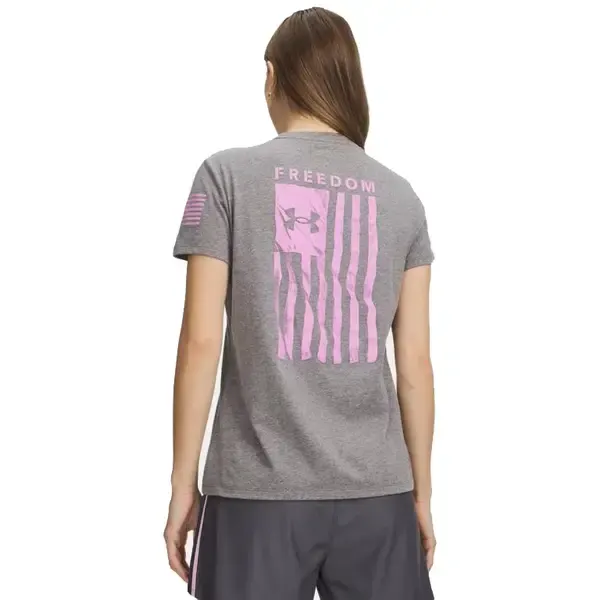 Under Armour Women's Freedom Flag Shortsleeve Castlerock Light Heather/Prime Pink Shirt 6017060-02500 - Main Image