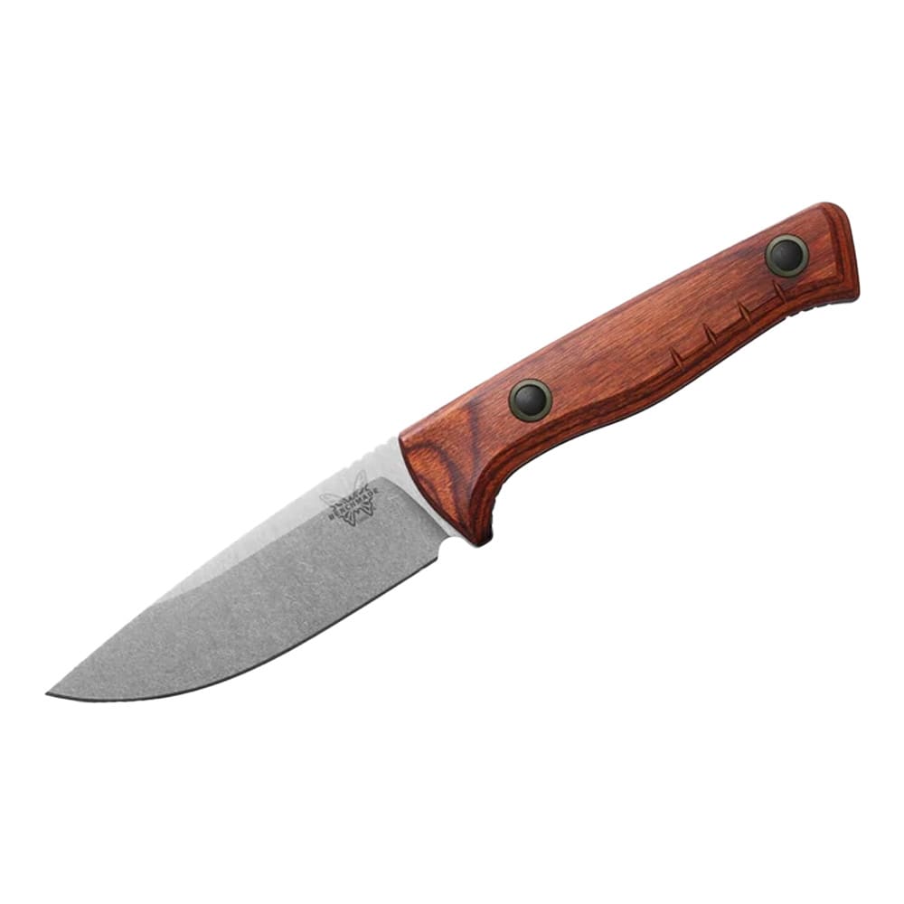 Benchmade Trackpoint Fixed Blade Drop-Point Dark Brown Wood Stabilized Wood Knife and Rust Orange Cerakote Hook 15650-KIT