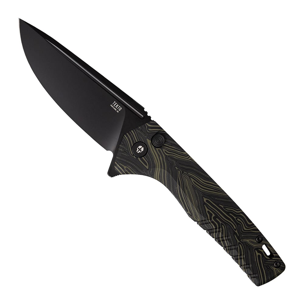 Tekto F3 Charlie Black D2 Blade Damascus G10 Handle Black Accents Drop Lock Fine Edge Folding Knife F3R-G1MX-D2BK1-A1 - Main Image