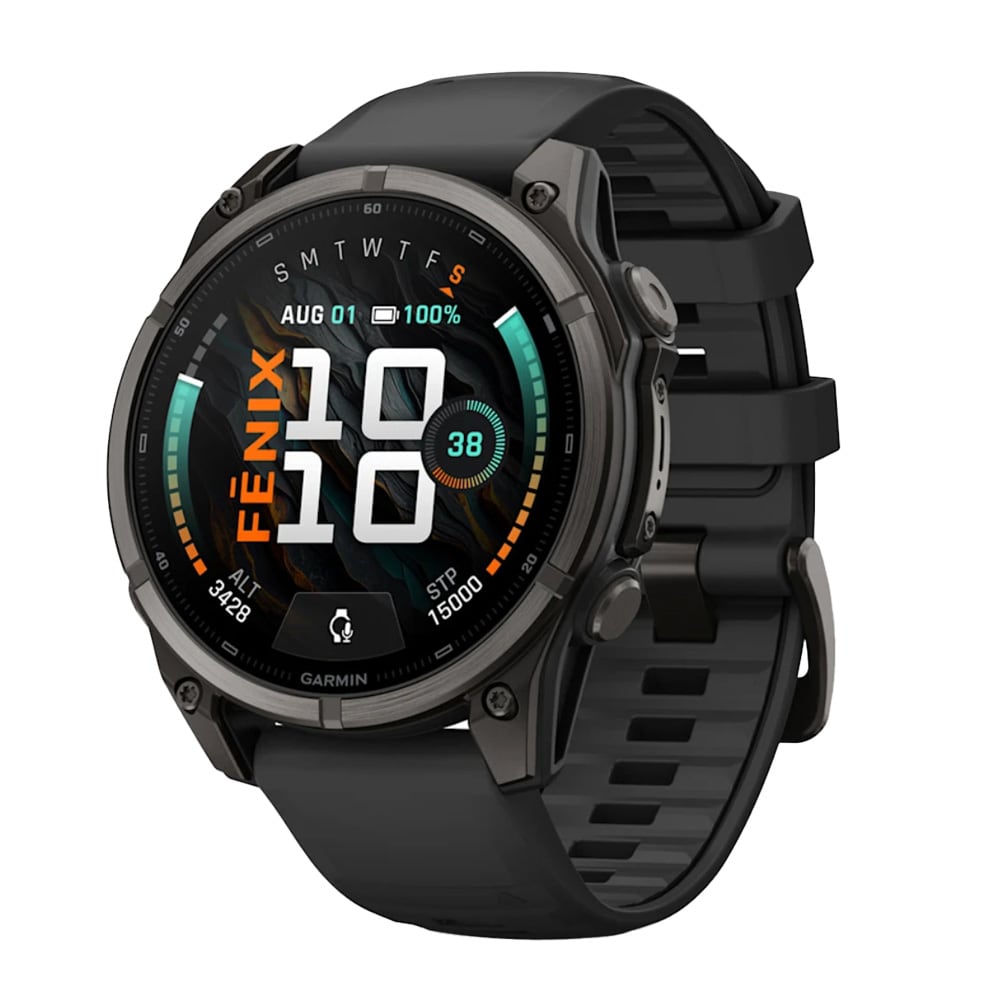Garmin Fenix 9 47mm Carbon Gray DLC Titanium-Color Smartwatch w/ Built-In Flashlight, AMOLED Display, Black Silicone Band 010-04762-10 - Main Image