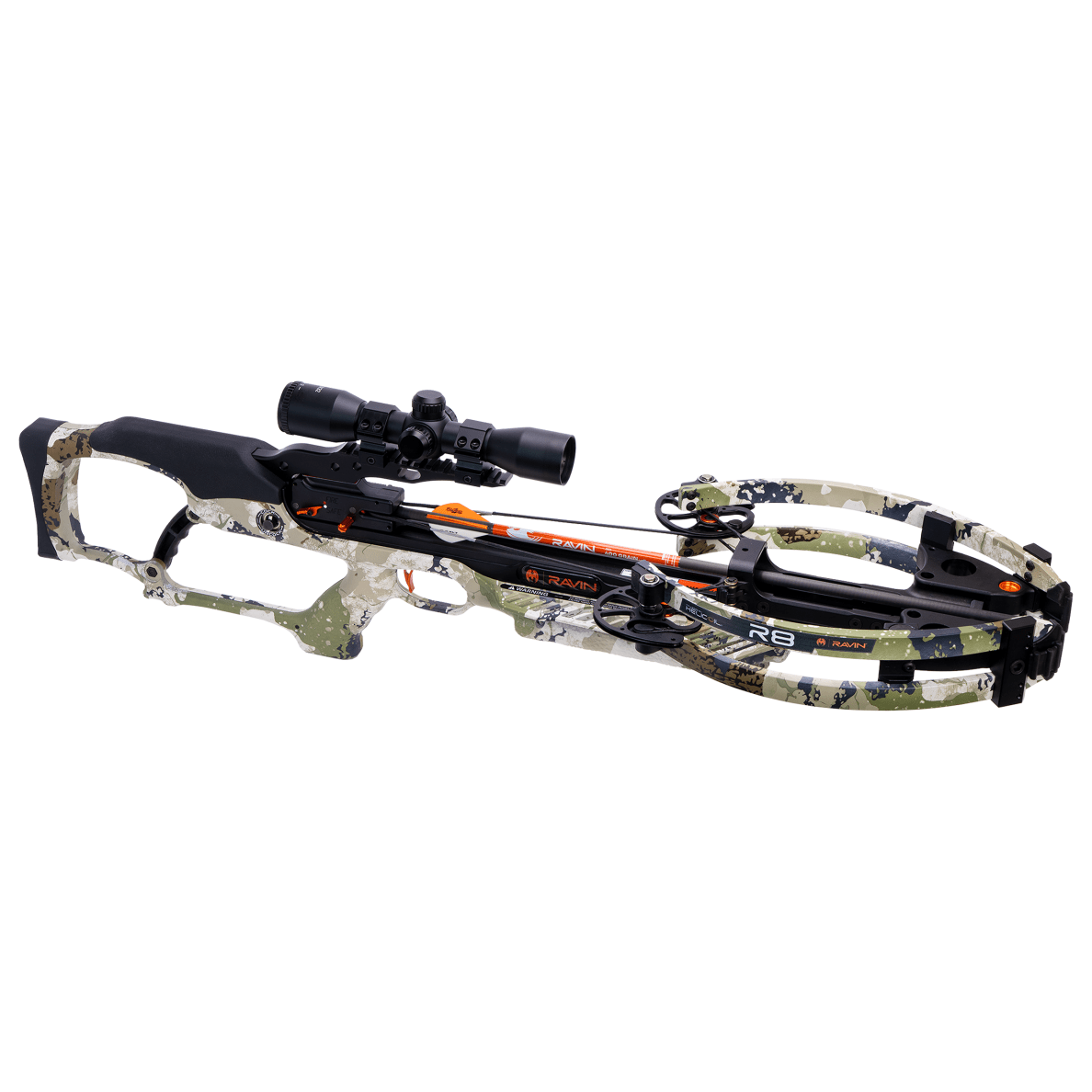 Ravin R8 XK7 Camo 420 FPS Versa-Draw Silent Cocking Trac-Trigger Helicoil Crossbow w/100-yard Scope & .003 Arrows R008 - Main Image