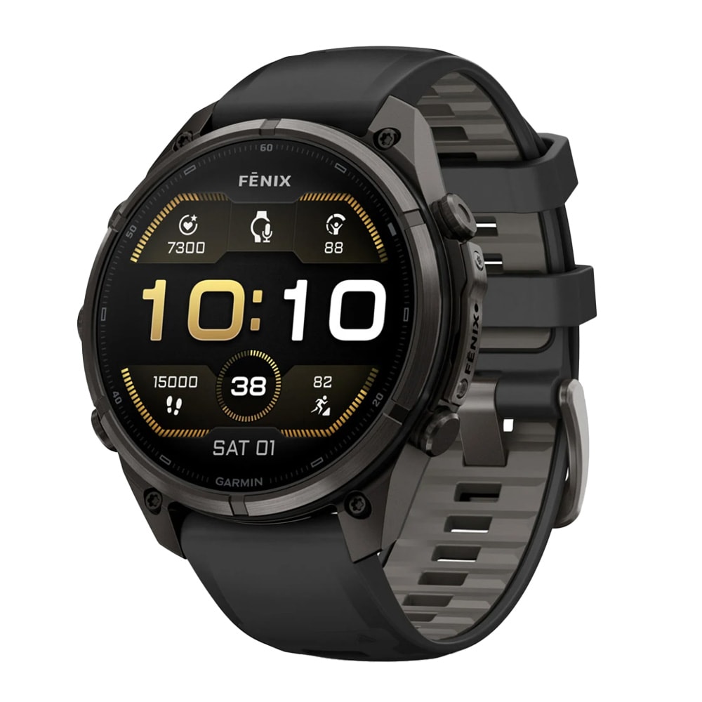 Garmin Fenix 9 Pro 47mm Carbon Gray DLC Titanium Smartwatch w/ Built-In Flashlight, AMOLED Display, Black-Pebble Gray Silicone Band 010-04336-15 - Main Image